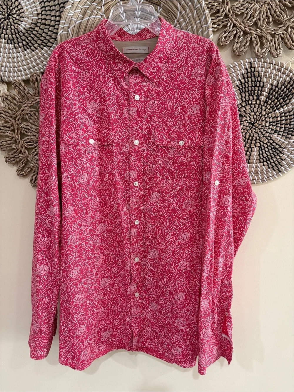 Men's Banana Republic Heritage Button Up Shirt XL Red & white tailored slim fit